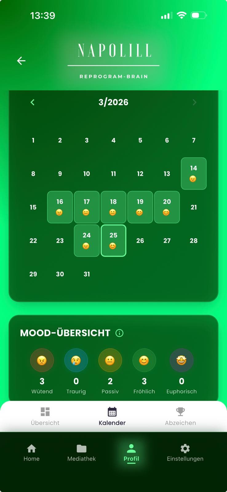 Mood calendar in the app