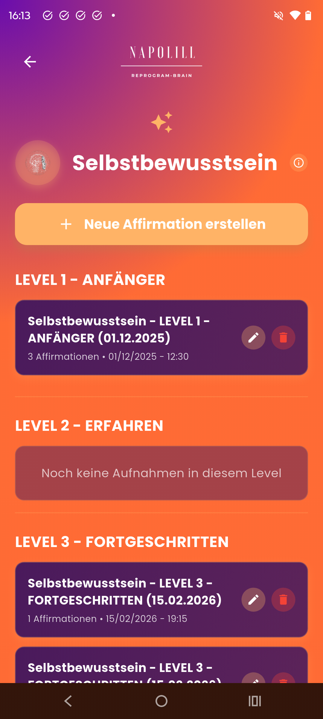 Napolill App – Aufnehmen & speichern: Eigene Affirmationen in der Library